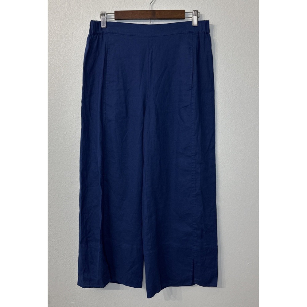 Habitat wide leg linen blend pants women's small navy cropped split hem nautical